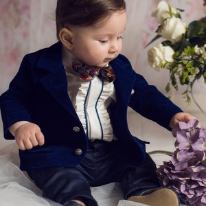 Blue Velvet Baby Boy Suit Ralph, Baby tuxedo Christening Suit, Baptism Outfit, Communion Set, Toddler Wedding Outfit