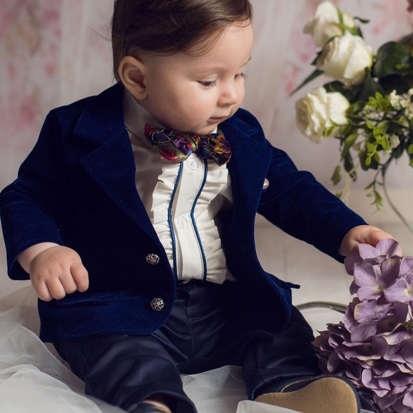 Blue Velvet Baby Boy Suit Ralph, Baby tuxedo Christening Suit, Baptism Outfit, Communion Set, Toddler Wedding Outfit