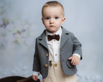 Ensemble de costume formel en coton et lin pour bébé garçon, tenue d’anniversaire pour garçon, costume de porteur d’anneau, tenue de garçon de page, costume de mariage pour bébé garçon