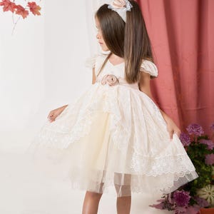 Baby Girl White Lace and Tulle Dress with Headband, Toddler Party Dress, Baby Pageant Dress, First Birthday Dress