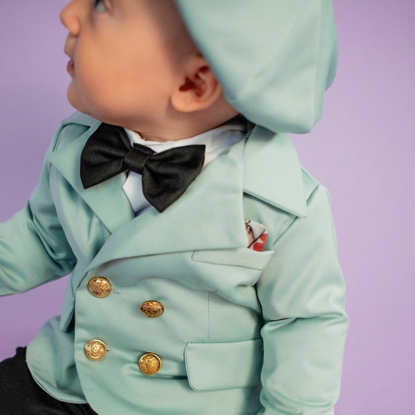 5 pc suit in Mint Suiting, Baby first suit, Wedding boy suit, First Birthday boy suit, Baptism, Boy Christening - Felix suit