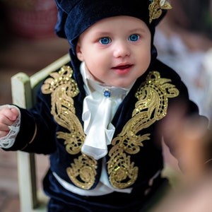 Costume Petit Prince Charmant Baptême majestueux Costume Prince Royal Bébé Garçon Tenue de roi pour tout-petits Tenue de garçon de page image 1