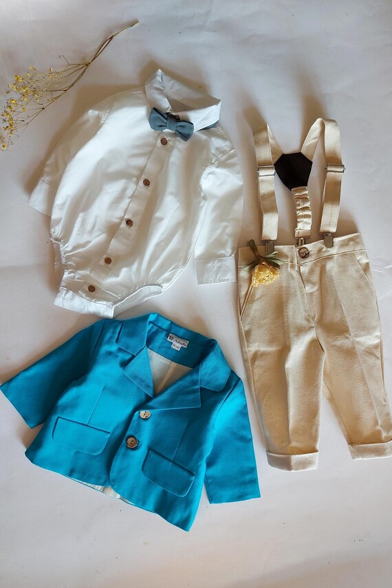 bianco blu K5A 4 pz Vestito per battesimo Baby Bambino Bambini Abiti Sposa Per Sposo 