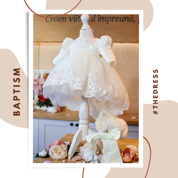 Besondere Anlässe Kleid | Taufkleid Baby Mädchen | Wunderschönes Tüllkleid für Baby Mädchen | ivory Tüllkleid | Caroline | lange Ärmel