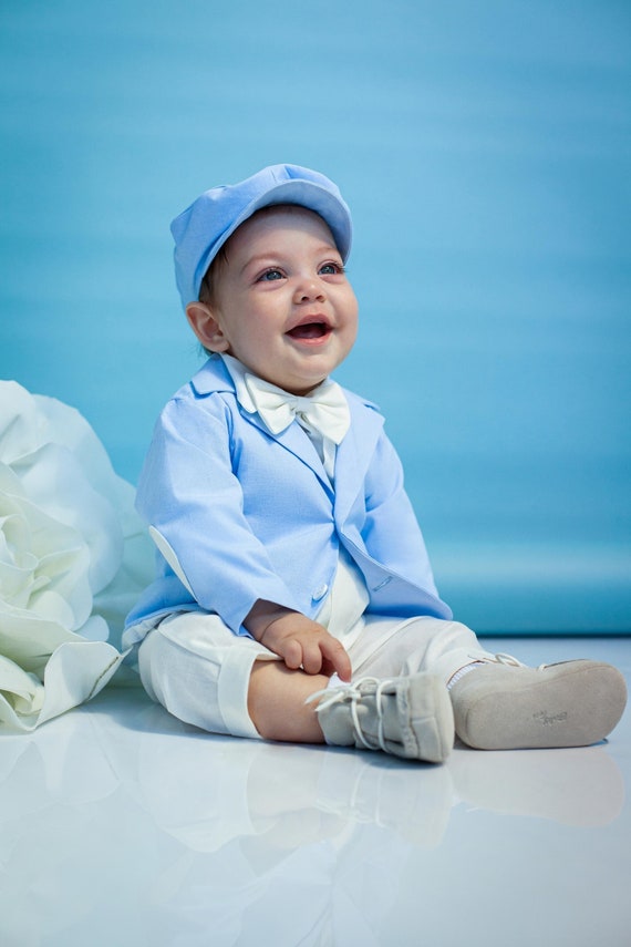 Ensemble costume bébé garçon en coton bleu ciel, tenue de baptême pour bébé  garçon, tenue d'anniversaire garçon, costume pour porteur d'alliances,  tenue page garçon -  France