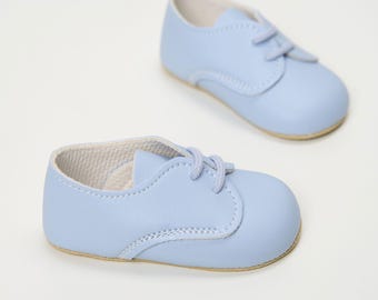 Light Blue Oxford Baby Shoes: Eco-Leather Christening Booties