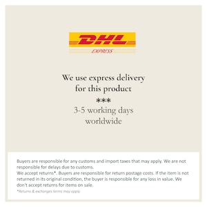 Puede incluir: El logotipo de DHL Express, en amarillo y rojo, está en la parte superior de la imagen. Debajo, el texto indica "Utilizamos la entrega exprés para este producto" y "3-5 días laborables en todo el mundo."