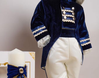 Blue Velvet Baby Boy Frock Coat Set, Baby Boy Costume, Boy Wedding Outfit, Ring Bearer Suit, Page Boy Outfit