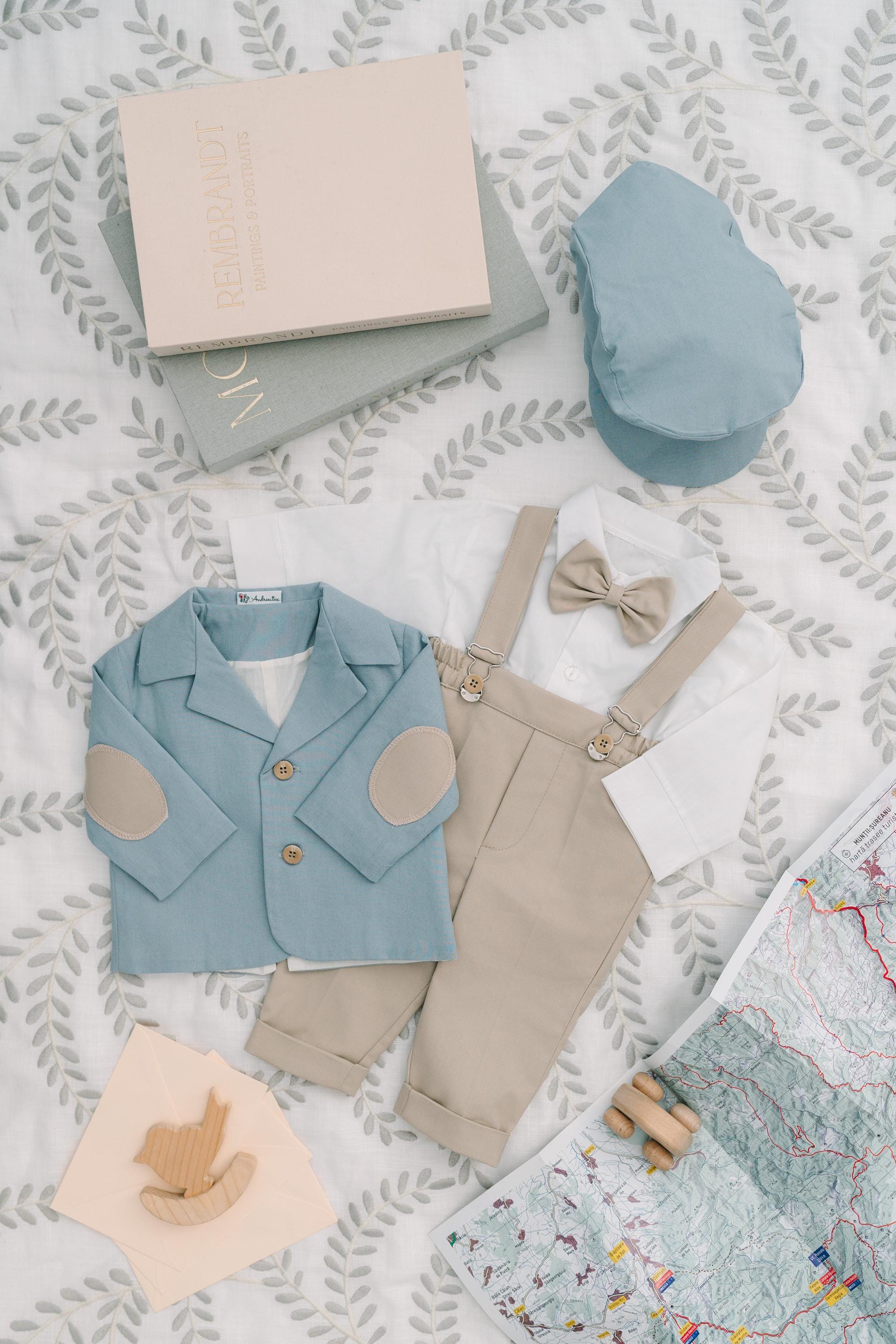 Duck Egg Gray Cotton Baby Suit 5-Piece Christening Outfit