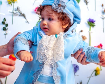 Costume Prince Royal | Baptême majestueux | Anniversaire Prince | Tenue de roi pour tout-petits | Fabrice | Costume pour occasions spéciales | Costume bébé en velours bleu
