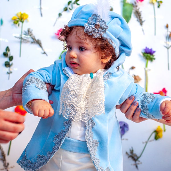 Costume Prince Royal | Baptême majestueux | Anniversaire Prince | Tenue de roi pour tout-petits | Fabrice | Costume pour occasions spéciales | Costume bébé en velours bleu