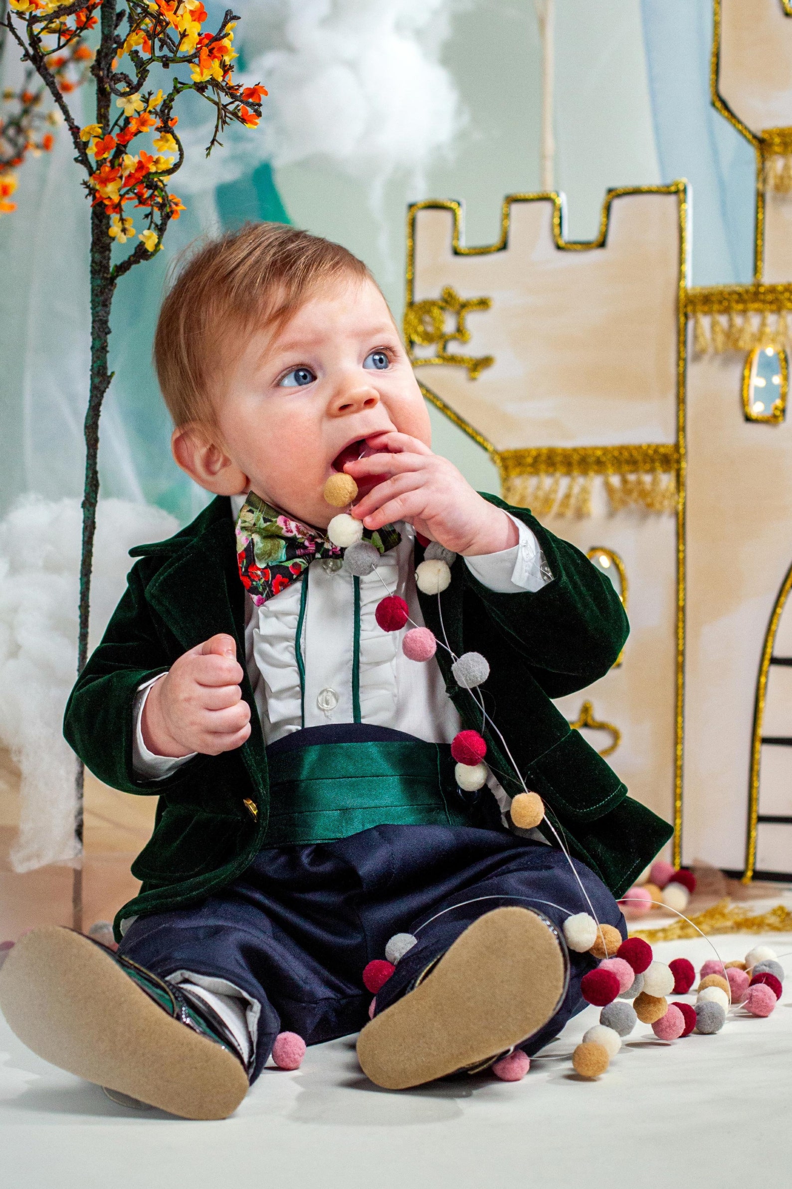 Green Velvet Baby Boy Ralph Suit, Baby Tuxedo, Boy Baptism Outfit, Boys