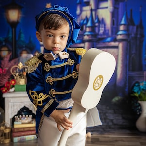 Disfraz De Príncipe Para Bebé Niño - Mono, Corona Y Cinturón En Azul Y Rojo, Talla 1-2 Años, 100% Poliéster