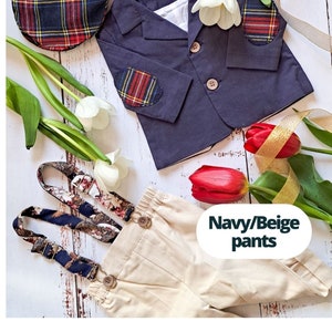 Navy Blue Cotton Baby Boy Suit Set, Baby Boy Baptism Outfit, Boy Birthday Outfit, Ring Bearer Suit, Page Boy Outfit