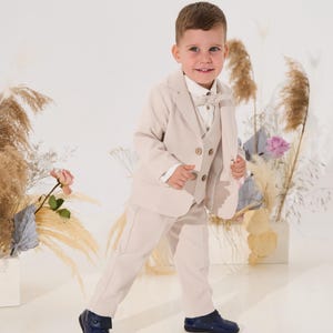 5 pc suit in Vanilla Suiting, Baby elegant suit, Wedding boy suit, First Birthday boy suit, Boy Wedding and Ceremony - Iacob suit