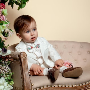 Christening Outfit, Baby Boy White Linen Shorts and Blazer Suit Set, Baptism Outfit, 1st Birthday Suit