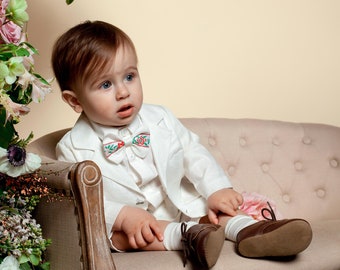 Tenue de baptême, ensemble short en lin blanc et blazer pour bébé garçon, tenue de baptême, costume 1er anniversaire