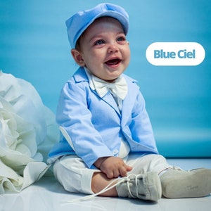 Blue Ciel Cotton Baby Boy Suit Set, Baby Boy Baptism Outfit, Boy Birthday Outfit, Ring Bearer Suit, Page Boy Outfit