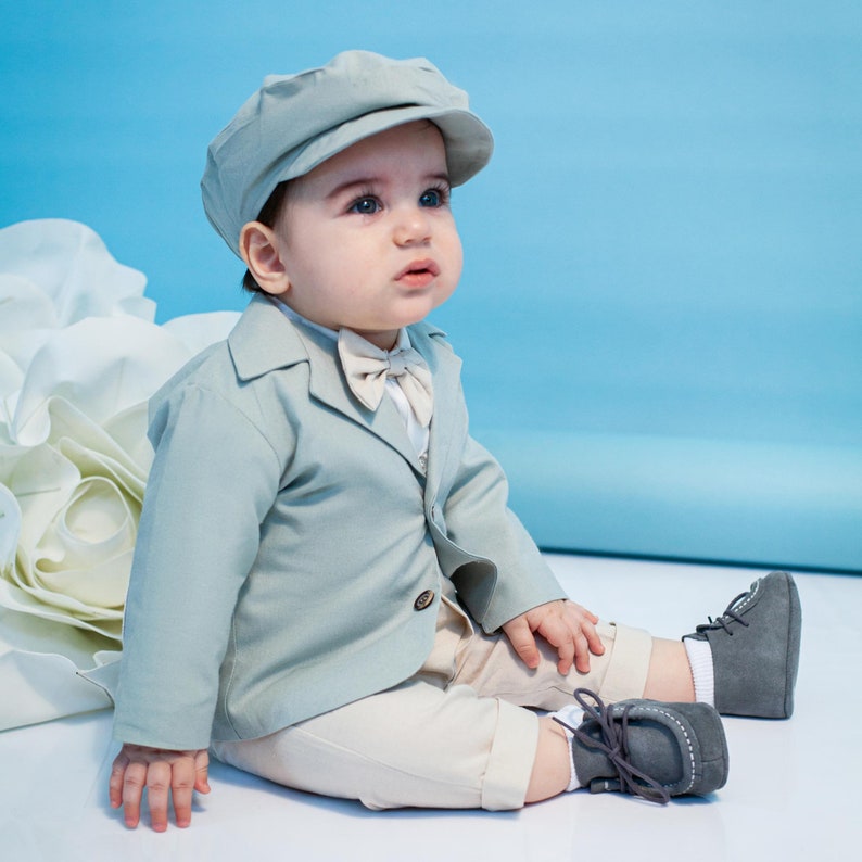Duck Egg Gray Cotton Baby Boy Suit Baptism Outfit Birthday Etsy