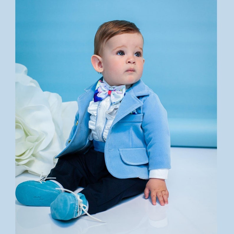 Ralph suit in Blue Velvet, Baby first suit, Wedding boy suit, First Birthday boy suit, Baptism, Boy Christening, Azure baby orders suit