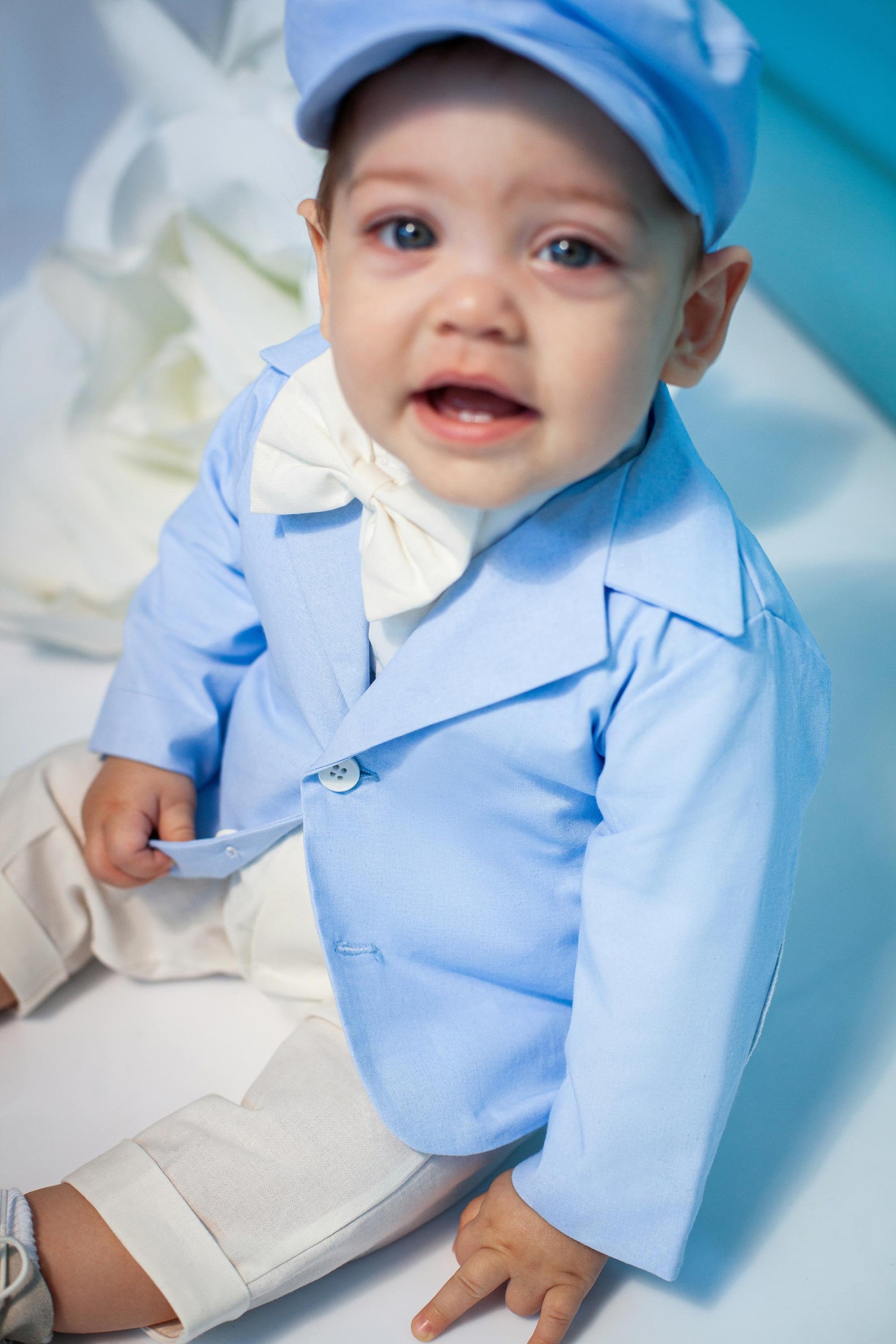 Blue Ciel Cotton Baby Boy Suit Set Baby Boy Baptism Outfit Etsy