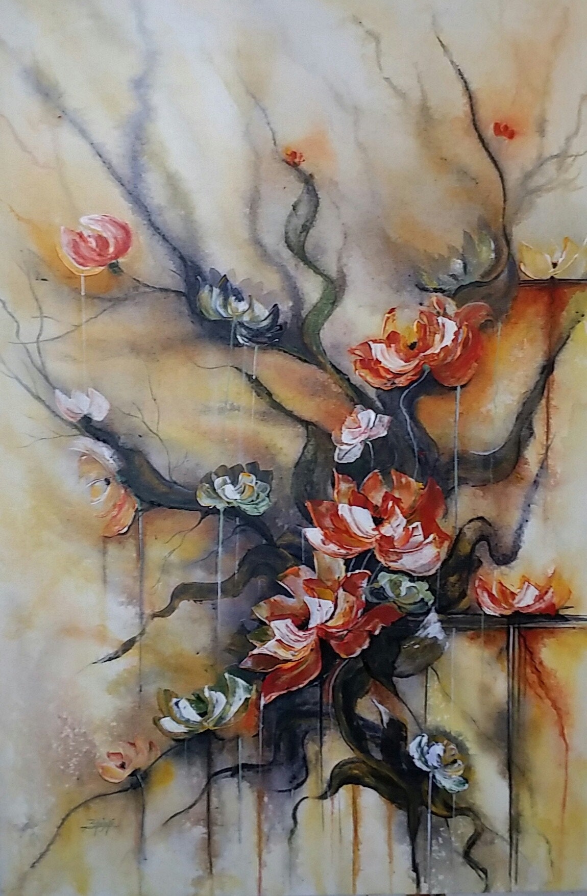 Lotus Pond Acrylic Painting On Canvas Power Of Nature Etsy Canada