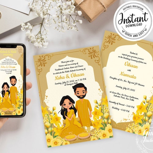 Cute Mehndi Invitation Card Template Haldi Ceremony - Etsy Cute Mehndi Invitation Card Template Haldi Ceremony - Etsy