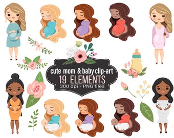 Cute Mother and Baby cartoon Clip-art INSTANT DOWNLOAD #PNCL200703 Cute cartoon clip-art Commercial Use