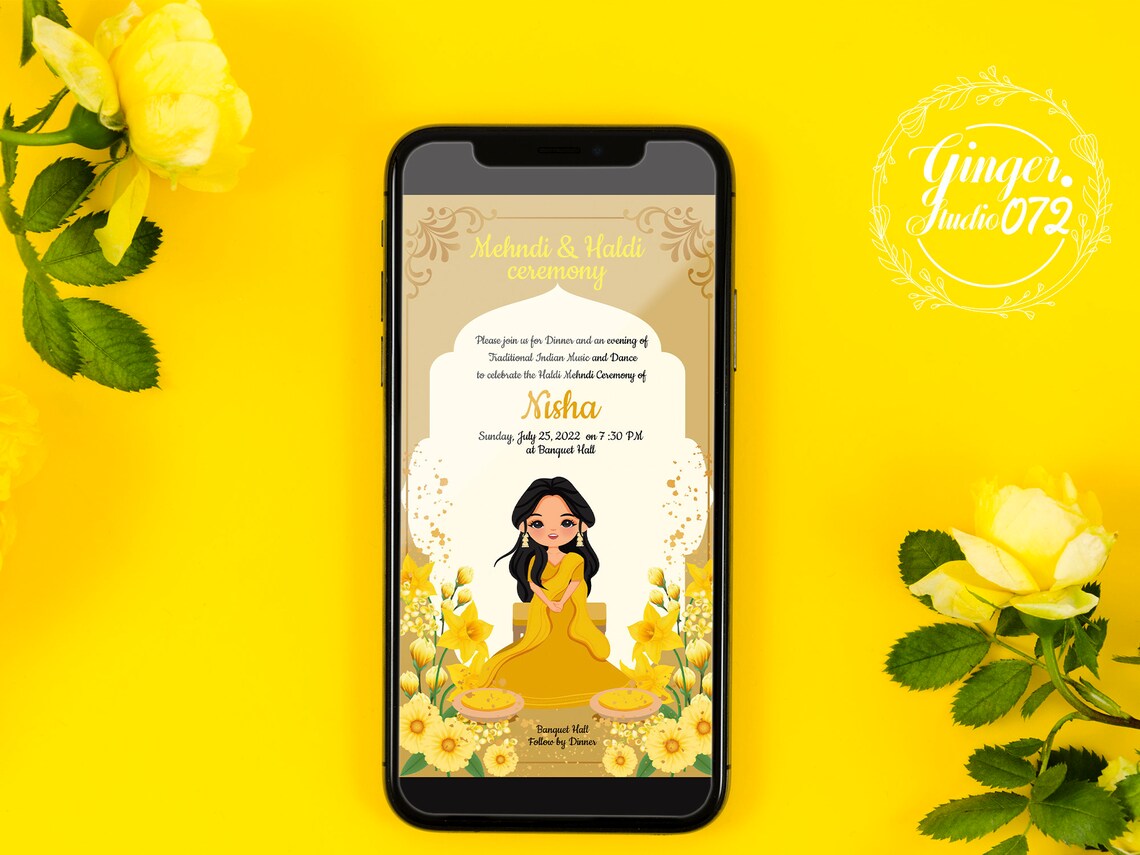 Cute Mehndi invitation card Template Haldi Ceremony | Etsy