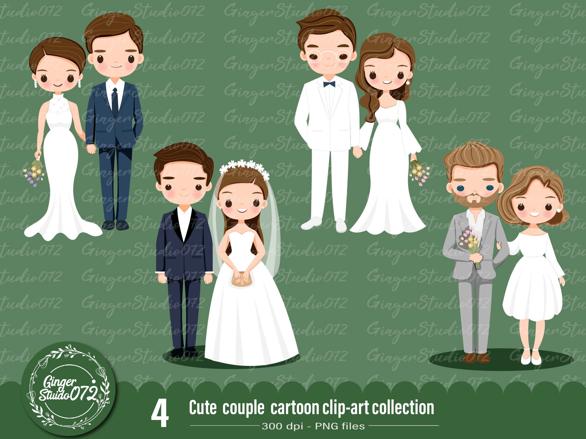 Cute wedding couple Clip art Clip Art Illustration Set Cute | Etsy