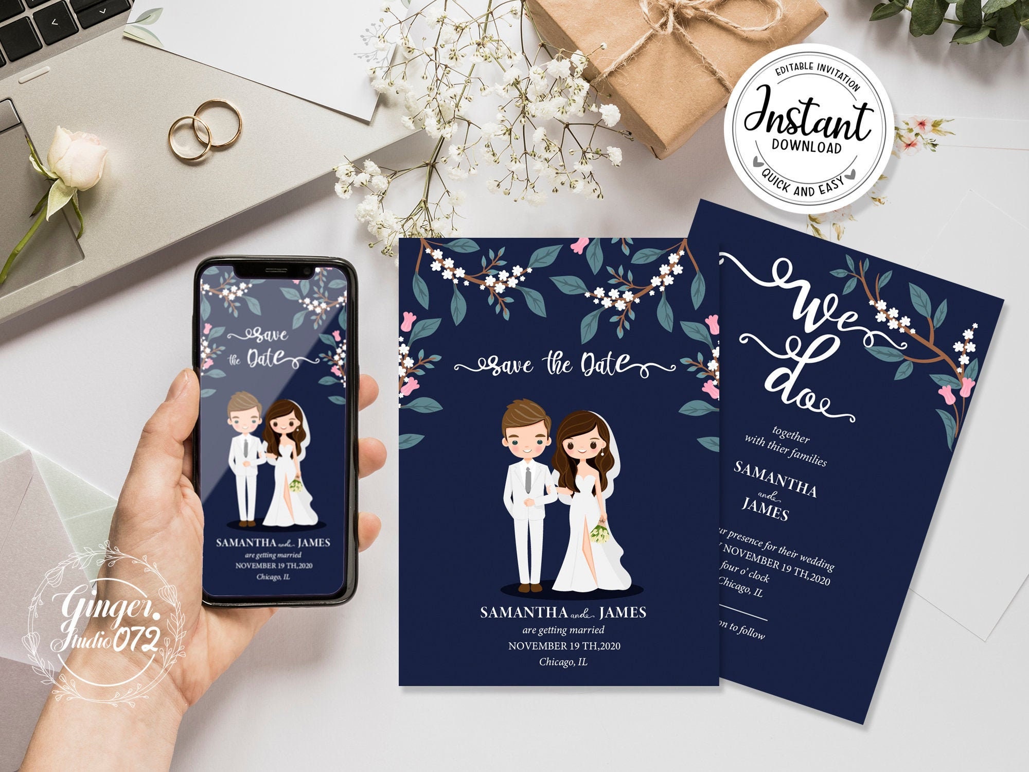 Cute Digital Wedding SAVE THE DATE Invitation Card Template Etsy
