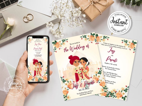 Cute Digital Indian/hindu Wedding Invitation Card Template - Etsy Canada Cute Digital Indian/hindu Wedding Invitation Card Template - Etsy Canada