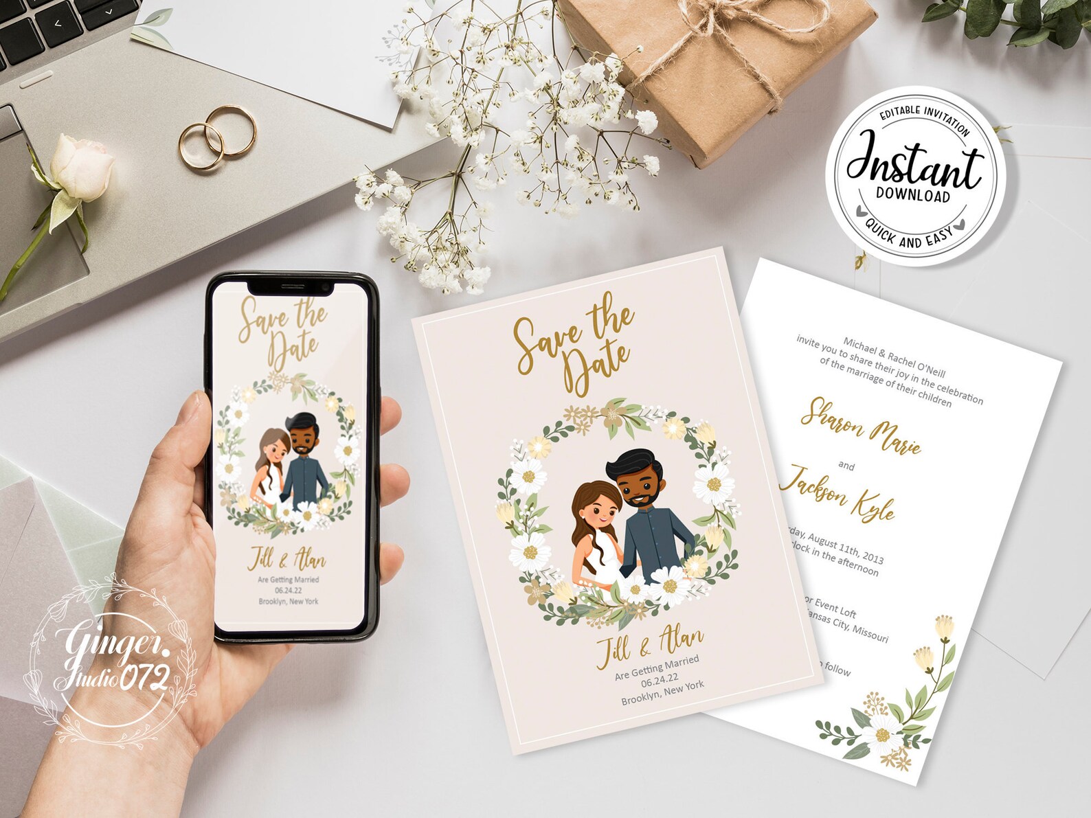 Cute Wedding Invitation card Template Editable invitation Etsy