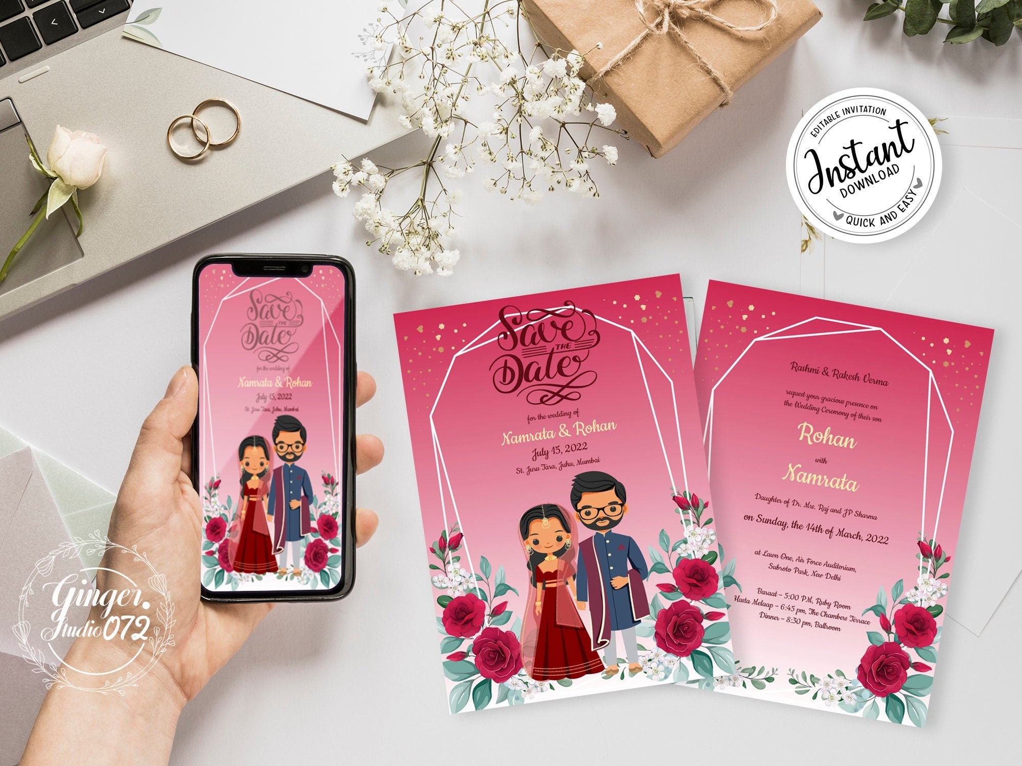 Digital Cute Indian Wedding SAVE THE DATE Invitation Card Template 