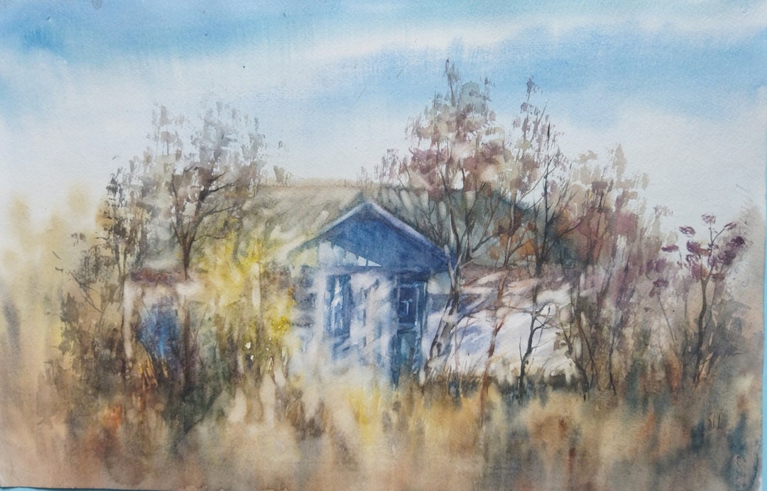 Original Watercolor Painting Old House Painting Houswarming Sunny Day ...