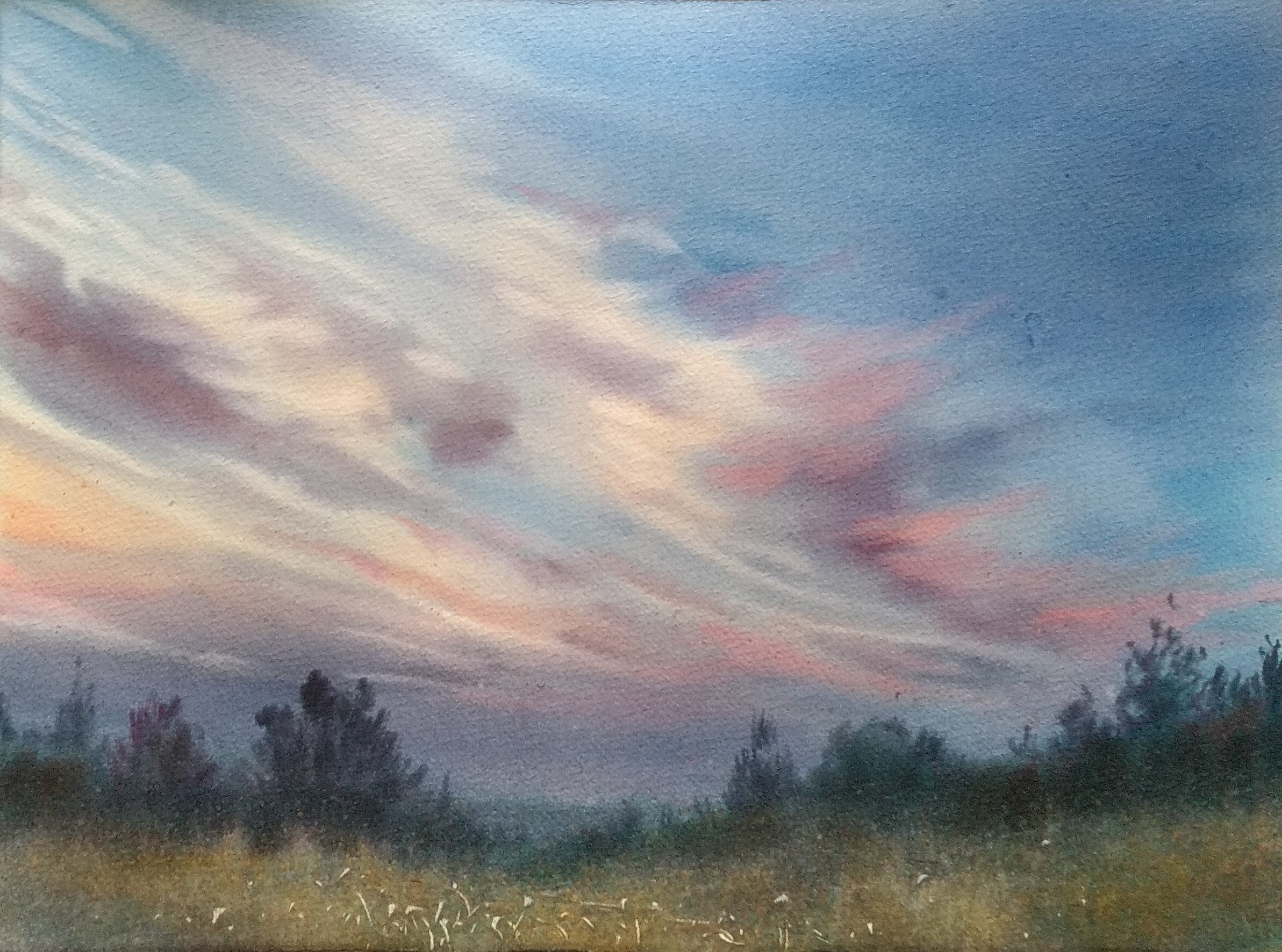 風景画「夕焼けのステーション」油彩画F4 木製フレーム付き 風景画