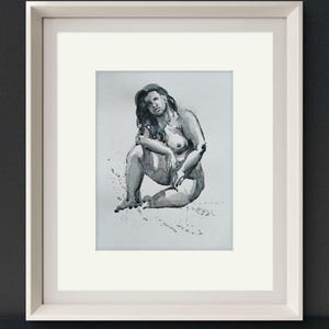 Original Aquarell kleine Skizze Körper figurative, Wand Kunst realistische Kunst, Aquarell Grau Dekor Geschenk Malerei nackt weiblich Impressionismus