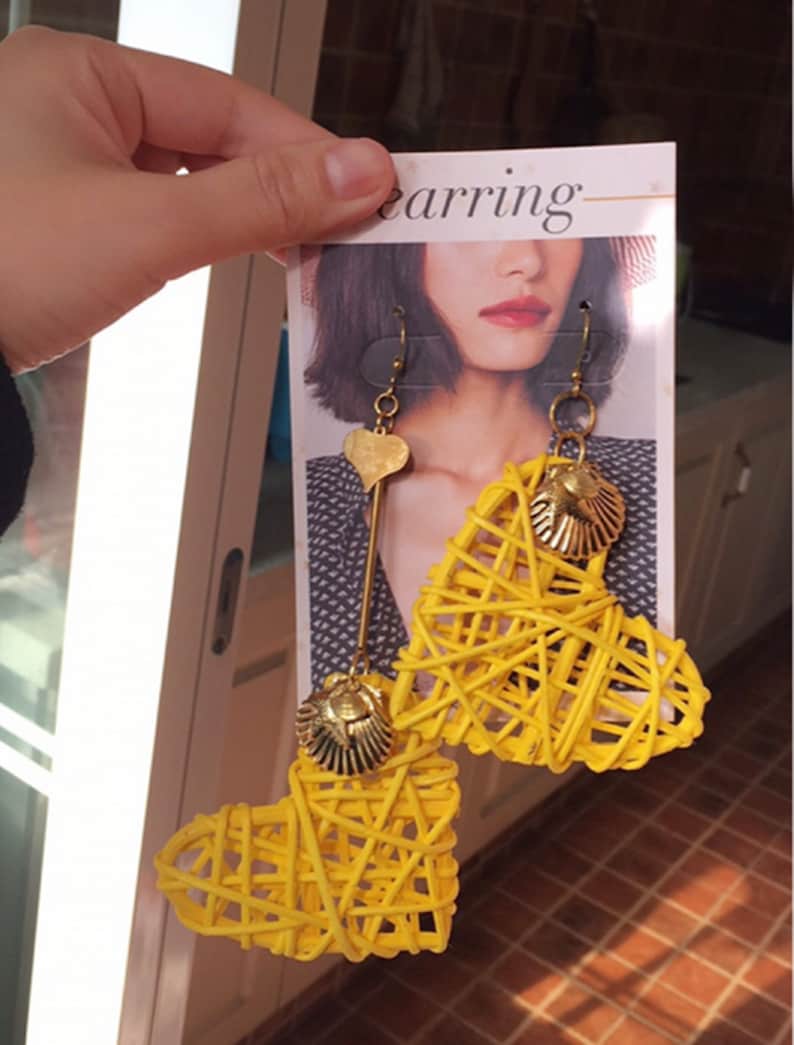 Heart irregular Earrings Hoops Drop Dangle,Yellow