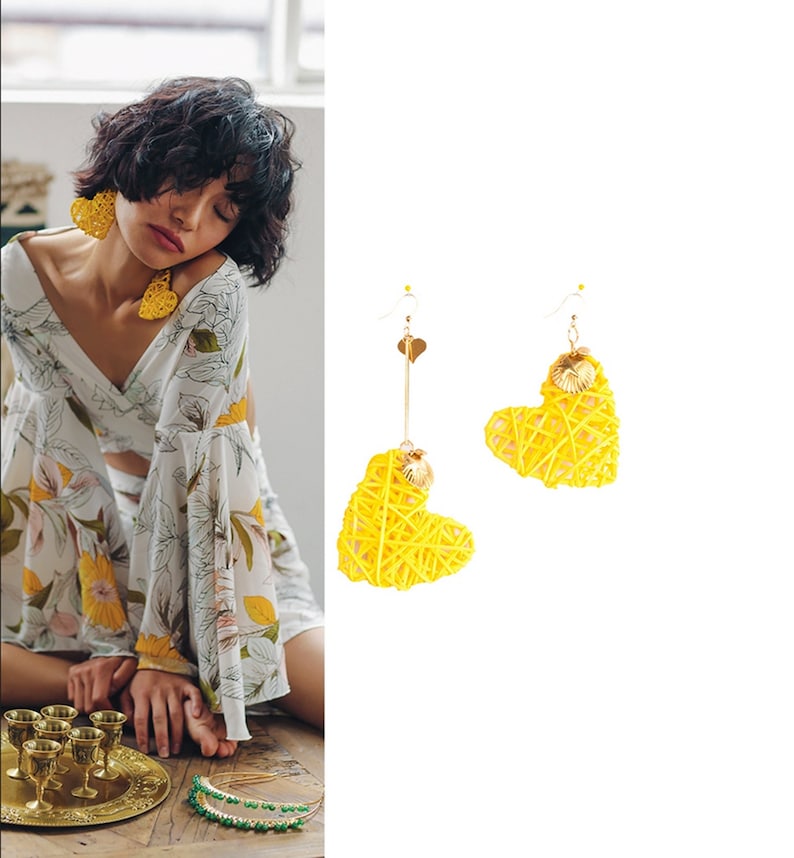 Heart irregular Earrings Hoops Drop Dangle,Yellow