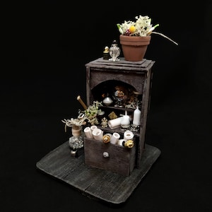 Dollhouse Witchy Furniture Wooden Miniature Closet, Mini Farmhouse Cabinet, Miniature Wizard Furniture, Antique Display Shelves, Handmade