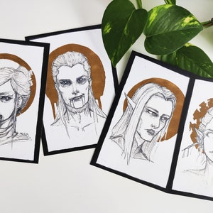 A6 Vampir Elfen Prints, Elfen Kunst, Fantasy Kunst, Vampir Print, Vampir Kunst, Fantasy Karten, Gold Karten, Traditionelle Illustration, Kunstkarten