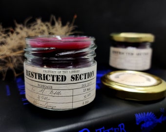 Restricted Section Library Candle - Velvet Candle in a Glass, Book Fantasy Fandom Wizard School DnD RPG Magic World, Geeky Gift