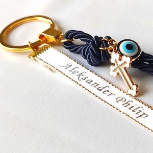 10 pcs Baptism keychain favors evil eye, personalised ribbon tag, Christening favor, First Communion, Greek Orthodox martyrika, Keepsake