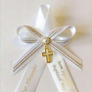 10 pezzi Spille da testimone Martyrika personalizzate con nastro bianco e bordi dorati per battesimo - Battesimo greco ortodosso - bomboniera personalizzata per baby shower