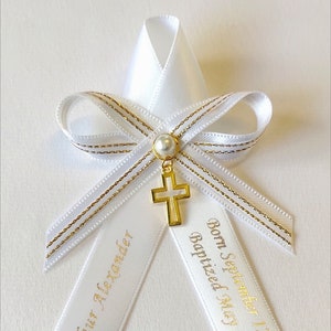 10 pcs Personalized Martyrika baptism white ribbon gold edges witness pins baptism - Greek Orthodox Baptism - personalized baby shower favor