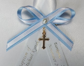 10 pcs Personalized light blue witness pins gold cross baptism boy - martirika - Greek Orthodox boy Baptism - personalized baby shower favor