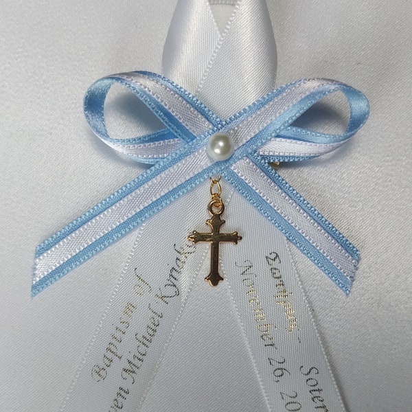 10 pcs Personalized light blue witness pins gold cross baptism boy - martirika - Greek Orthodox boy Baptism - personalized baby shower favor