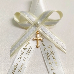 10 pcs Personalized Martyrika baptism ivory and white ribbon witness pins baptism - Greek Orthodox Baptism - personalized baby shower favor