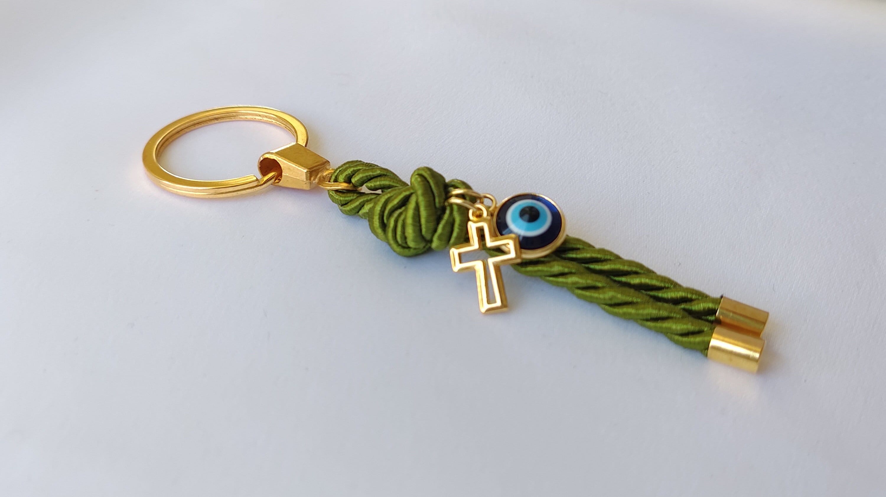 10 pcs Keychain Baptism favors gold cross and evil eye - Christening favors, Baptism martyrika, Wedding Keepsake