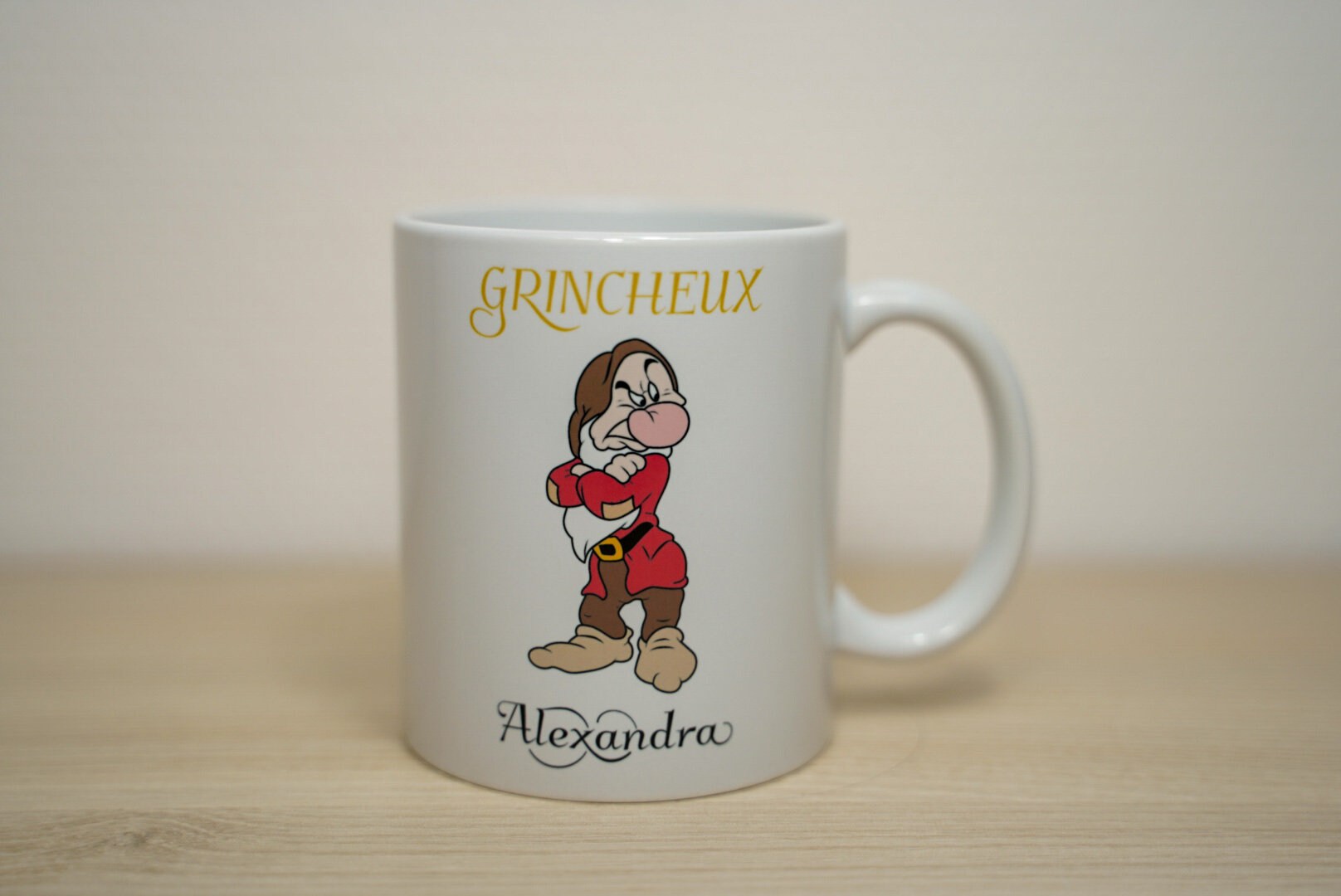 Mug Blanc à Personnaliser, Impression Sublimation | Blanche-Neige et Les Sept Nains, Grincheux, Prén